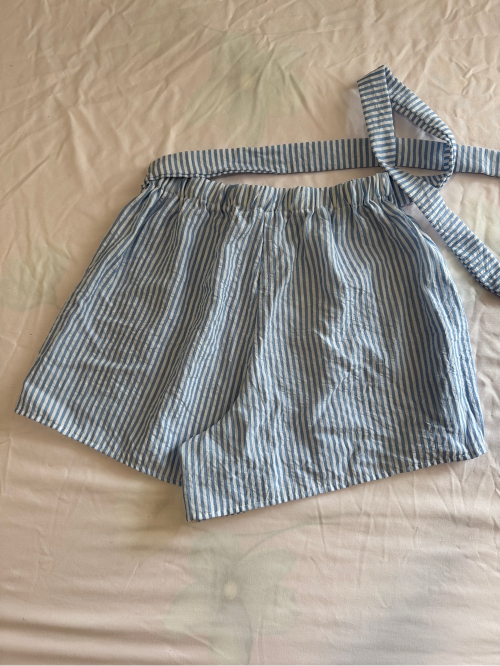 Light Blue Striped Women’s Tie-Waist Shorts - Picture 9 of 9